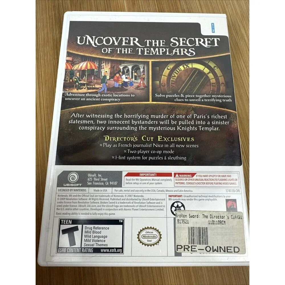 Broken Sword: Shadow of the Templars - Nintendo Wii‎ Directors cut